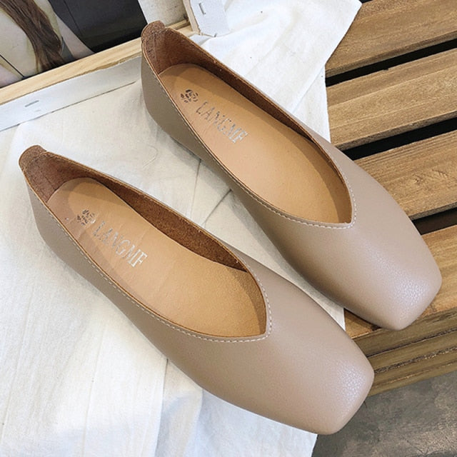 xiangtuibao Fashion Women Flat Shoe  Elegant Shallow Low-heeled Sandals  Beige Korean Slippers Square Toe Slip-on Simple Woman Shoes