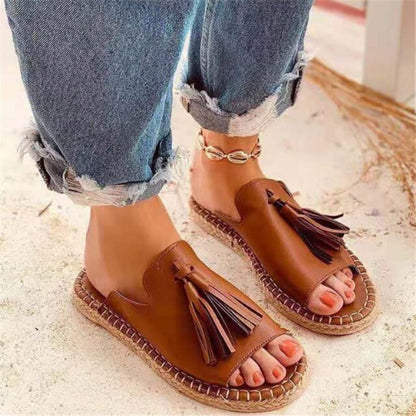 JIANBUDAN New Fringe Slides Women's Fashion Outdoor Flat Slippers  Summer comfortable sandals Big size Casual women's slippers