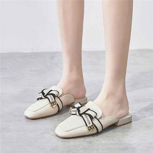 xiangtuibao Women Mules Slippers Slip on Flats Shoes Luxury Brand Designers Loafers Low Heel Sandals Casual Shoes PU Leather