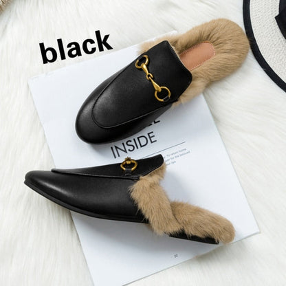 xiangtuibao  Fur Slides Muller Shoes  New Women's Fluffy Slippers Outerwear Rabbit Fur Toe Cap Half Slippers Lazy Flats furry slides