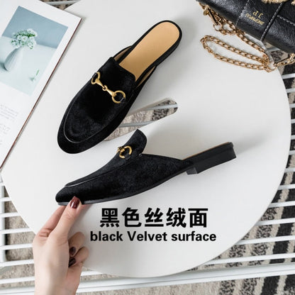 xiangtuibao  Fur Slides Muller Shoes  New Women's Fluffy Slippers Outerwear Rabbit Fur Toe Cap Half Slippers Lazy Flats furry slides