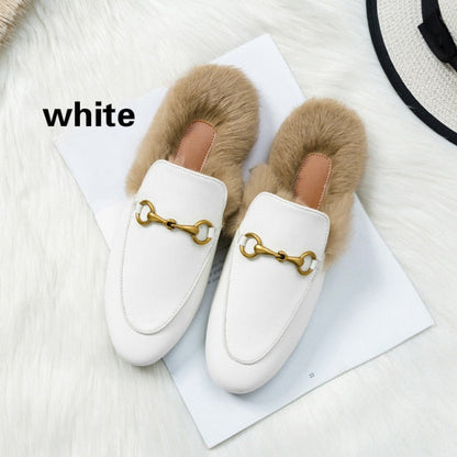 xiangtuibao  Fur Slides Muller Shoes  New Women's Fluffy Slippers Outerwear Rabbit Fur Toe Cap Half Slippers Lazy Flats furry slides