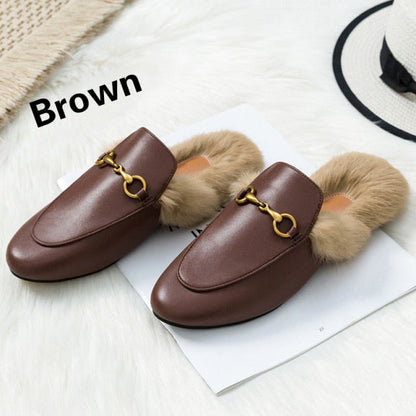 xiangtuibao  Fur Slides Muller Shoes  New Women's Fluffy Slippers Outerwear Rabbit Fur Toe Cap Half Slippers Lazy Flats furry slides