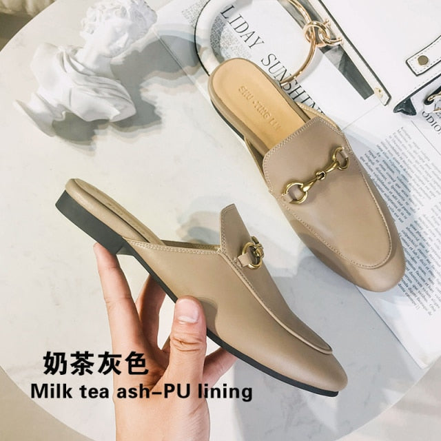 xiangtuibao  Fur Slides Muller Shoes  New Women's Fluffy Slippers Outerwear Rabbit Fur Toe Cap Half Slippers Lazy Flats furry slides