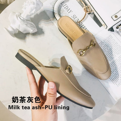 xiangtuibao  Fur Slides Muller Shoes  New Women's Fluffy Slippers Outerwear Rabbit Fur Toe Cap Half Slippers Lazy Flats furry slides