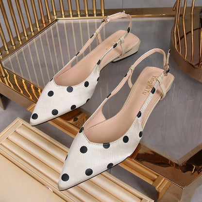 xiangtuibao   New female Sandals Shallow Mouth Fashion Polka Dot Single Shoes Women Pointed Toe Slingbacks Pumps Women's Shoes size 33-43