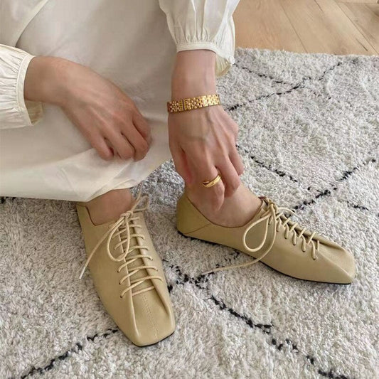 xiangtuibao  Bailamos  Women Flats Lace Up Ladies Square Toe Flat Heel Sandals Spring Loafers Shoes  Casual Oxford Shoes Female Flats Sli