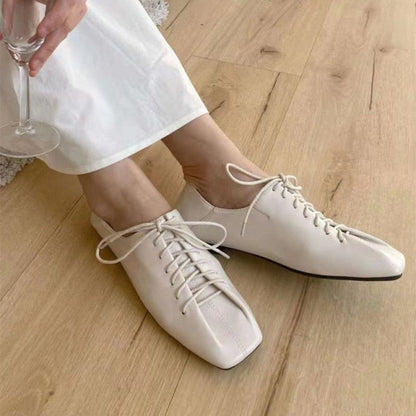 Bailamos  Women Flats Lace Up Ladies Square Toe Flat Heel Sandals Spring Loafers Shoes  Casual Oxford Shoes Female Flats Sli