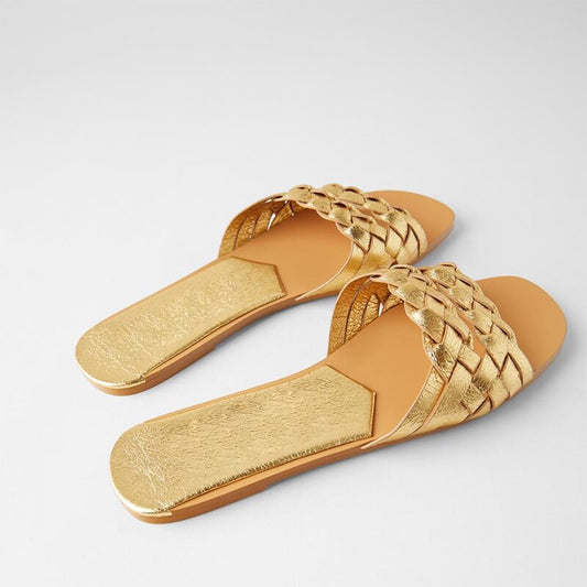 xiangtuibao   New Golden braid  flat sandals  tendon bottom design brand women's shoes