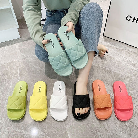 Spring new leisure one-word solid color beach slippers indoor drag fashion women's shoes SU02