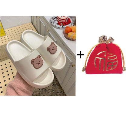 Bear Slippers Women's Summer Flip-Flops Sandals  Platform Casual House of Sunny Kawaii Home Soft