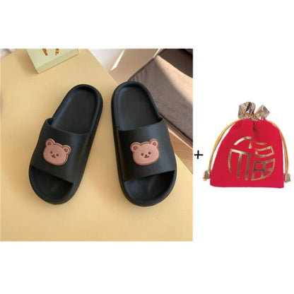 Bear Slippers Women's Summer Flip-Flops Sandals  Platform Casual House of Sunny Kawaii Home Soft