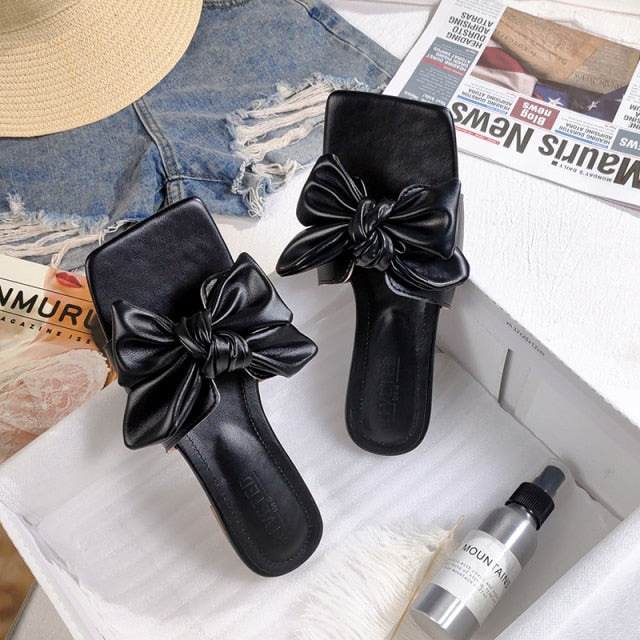 Zar a  new summer square toe women's flat slippers outdoor beach flat bow fashion large red black white girls' sandals