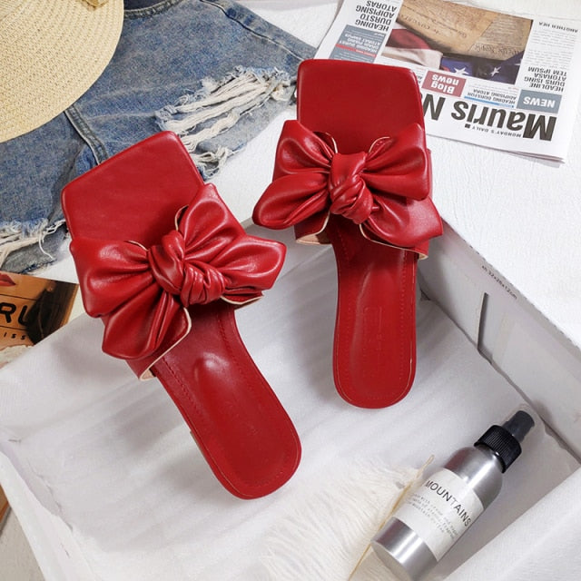 Zar a  new summer square toe women's flat slippers outdoor beach flat bow fashion large red black white girls' sandals