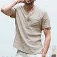 xiangtuibao Men's Flax Linen T-Shirt Casual V-Neck Button Down T-Shirts Slim Fit Cotton Linen Short Sleeve Basic Top Male Breathable