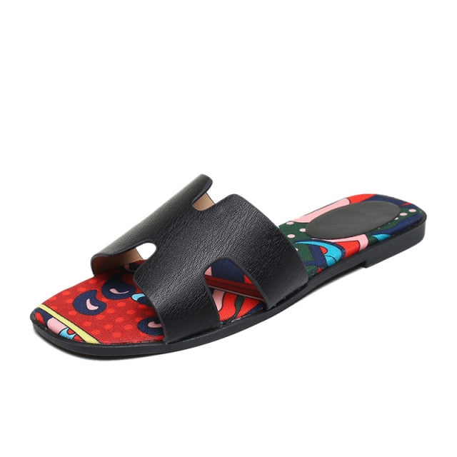 xiangtuibao   New PU Leather Slippers Women Shoes Fashion Brand Flat Sandals Casual Summer Flip Flops H-shaped Slides Ladies 34-43