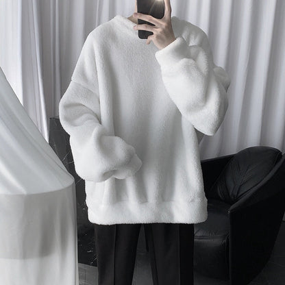 xiangtuibao Thick Hoodie Men's Warm Plus Velvet Fashion Solid Color Casual O-neck Sweatshirt Men Streetwear Hip-hop Loose Pullover Hoodies