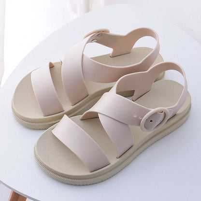 MCCKLE Flat Sandals Women Shoes Gladiator Open Toe Buckle Soft Jelly Sandals Female Casual Women's Flat Platform Beach Shoes