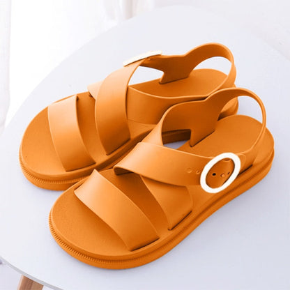 MCCKLE Flat Sandals Women Shoes Gladiator Open Toe Buckle Soft Jelly Sandals Female Casual Women's Flat Platform Beach Shoes