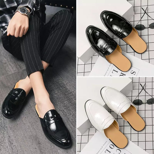 xiangtuibao   New Men Shoes Fashion Casual High-end Pure Color PU Patent Leather Mask Classic Lazy Summer Half Slippers 3KC159