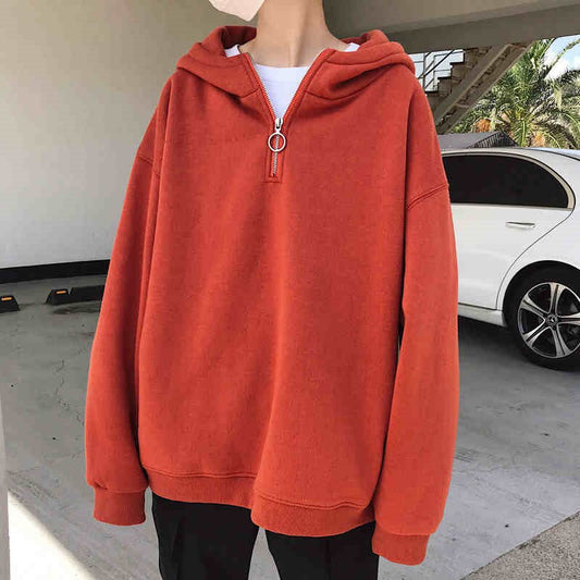 xiangtuibao Half-zip Solid Color Hoodies Men Plus Velvet Hip Hop Casual Pullover Hooded Men's Sweatshirts Streetwear Fashion Tops