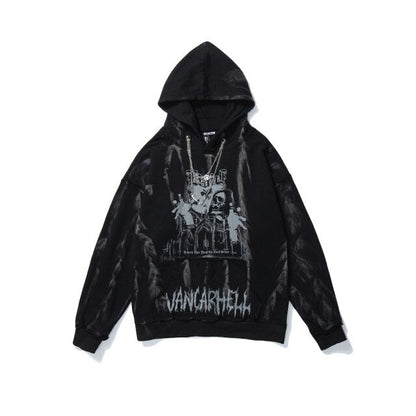 Men Hip Hop Hoodie Sweatshirt Gothic Horror Skull Print Punk Chain Street Hipster Baggy Hooded Pullover Streetwear