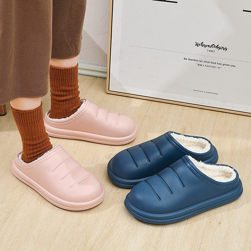 Winter Fashion Warm Plush Slippers Waterproof Slippers Men Woman Indoor Cotton Slippers Home Slipper Thick Sole Femael Shoes