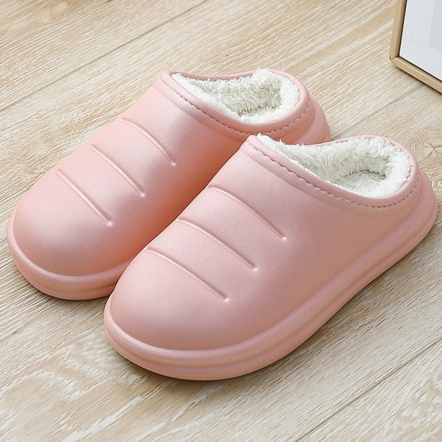 Winter Fashion Warm Plush Slippers Waterproof Slippers Men Woman Indoor Cotton Slippers Home Slipper Thick Sole Femael Shoes