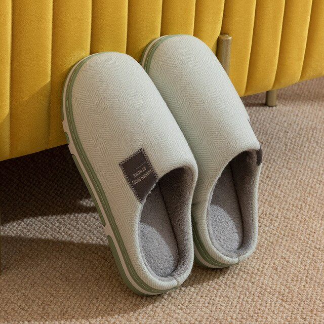 Men's Winter Plush Cotton Slippers Indoor Non-slip Half-pack with Floor Mop Soft Bottom Warmth Shoes Women's Slides for Bedroom