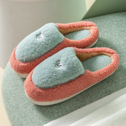 New Winter Cotton Slippers Women Winter Home Color Matching Fluffy Soft Warm And Comfortable Short Plush Flat Cotton Slippers