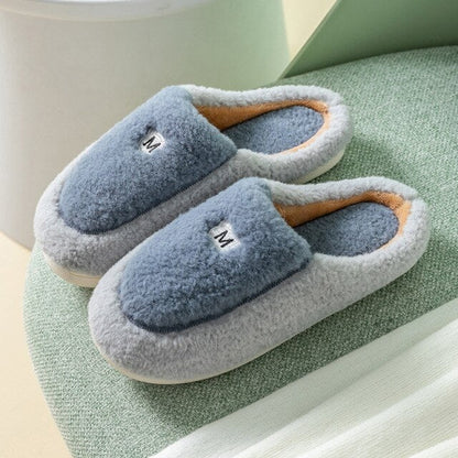 New Winter Cotton Slippers Women Winter Home Color Matching Fluffy Soft Warm And Comfortable Short Plush Flat Cotton Slippers