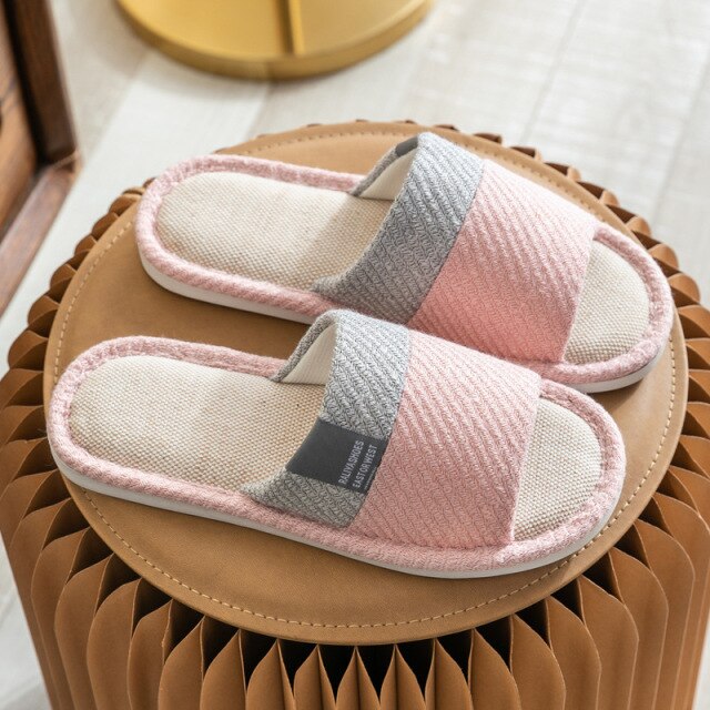 JALANJALKI Winter Home Linen Cotton Shoes Women Thick Sole Soft Slip-on Men Slippers Non-slip Indoor Couple Mixed-Colors Slides