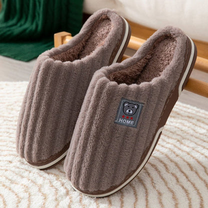 Ladies Winter Home Cotton Slippers Ladies Cute Embroidery Bear Warm Floor Shoes Indoor Bedroom Footwear  Short Plush Shoe