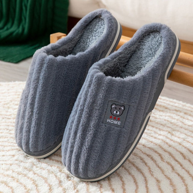 Ladies Winter Home Cotton Slippers Ladies Cute Embroidery Bear Warm Floor Shoes Indoor Bedroom Footwear  Short Plush Shoe