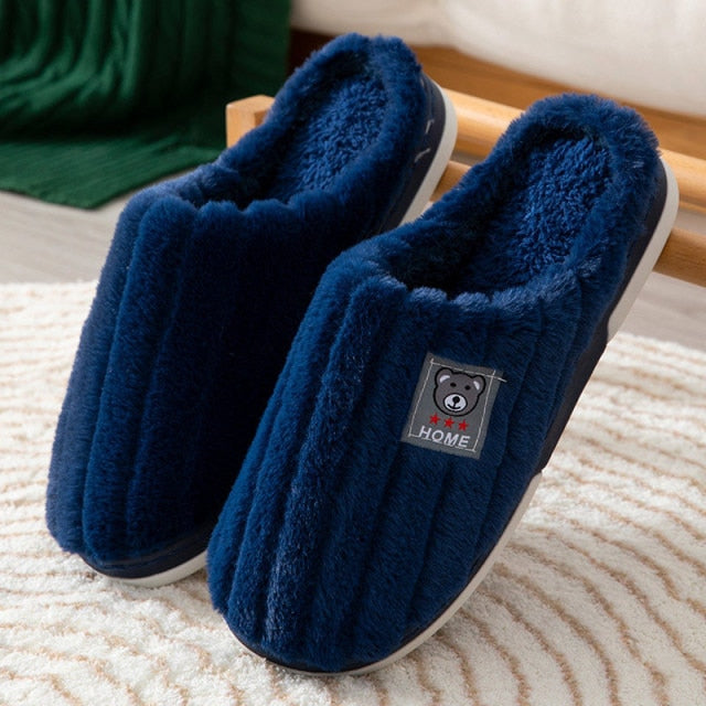 Ladies Winter Home Cotton Slippers Ladies Cute Embroidery Bear Warm Floor Shoes Indoor Bedroom Footwear  Short Plush Shoe