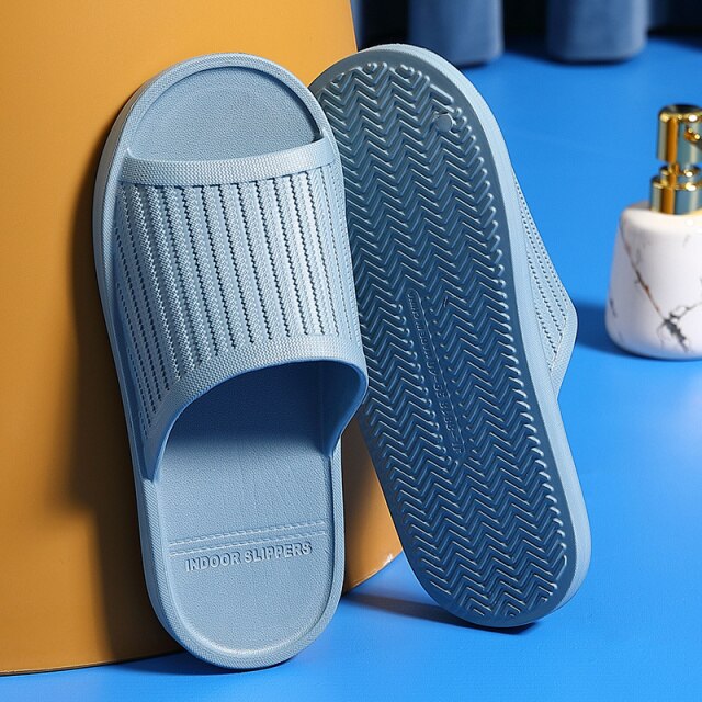 Women Men Bathroom Slippers Summer Lovers Indoor Soft Sole Sandals Stripe Home Slippers Non-slip Floor Flip Flops Shoes