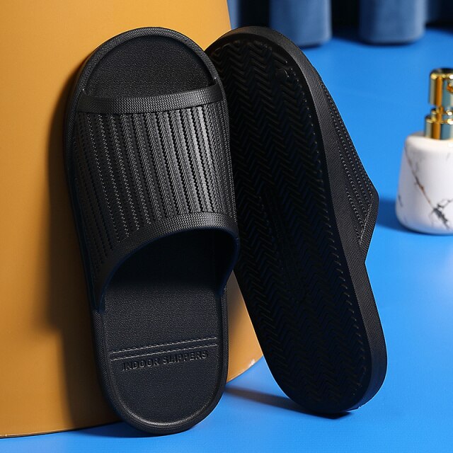 Women Men Bathroom Slippers Summer Lovers Indoor Soft Sole Sandals Stripe Home Slippers Non-slip Floor Flip Flops Shoes
