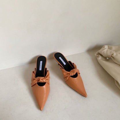 Closed Toe Half Slippers Women's  Spring and Summer New Pointed Toe Outer Wear Thin Heeled Shoes Sandals Women's Shoes