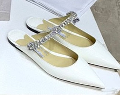 xiangtuibao   New Women's Rhinestone Chain Closed Toe Half Slippers Pointed Sandals for Women