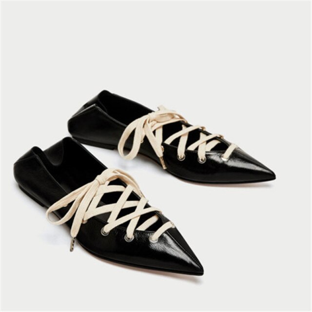 Summer Flats Shoes Women Black Leather Pointed Ballet Flats  Single Shoes Two Wear Four Seasons Scoop Shoes Sandalias Shoe