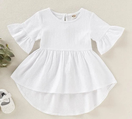 Toddler Girls Clothes Flare Sleeve Baby Girls Dresses Ruffles Children Princess Dress Solid Color Kids Dresses Summer Baby Clothing DW5698