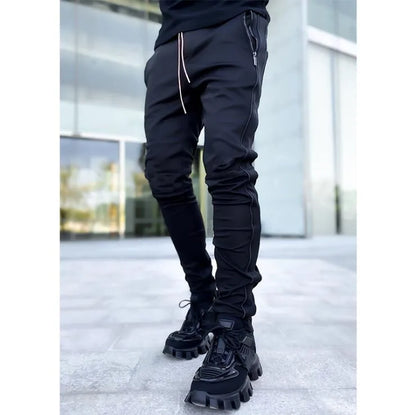 Spring and autumn tooling pants men's tide brand stretch multi-pocket reflective straight sports fitness leisure trousers