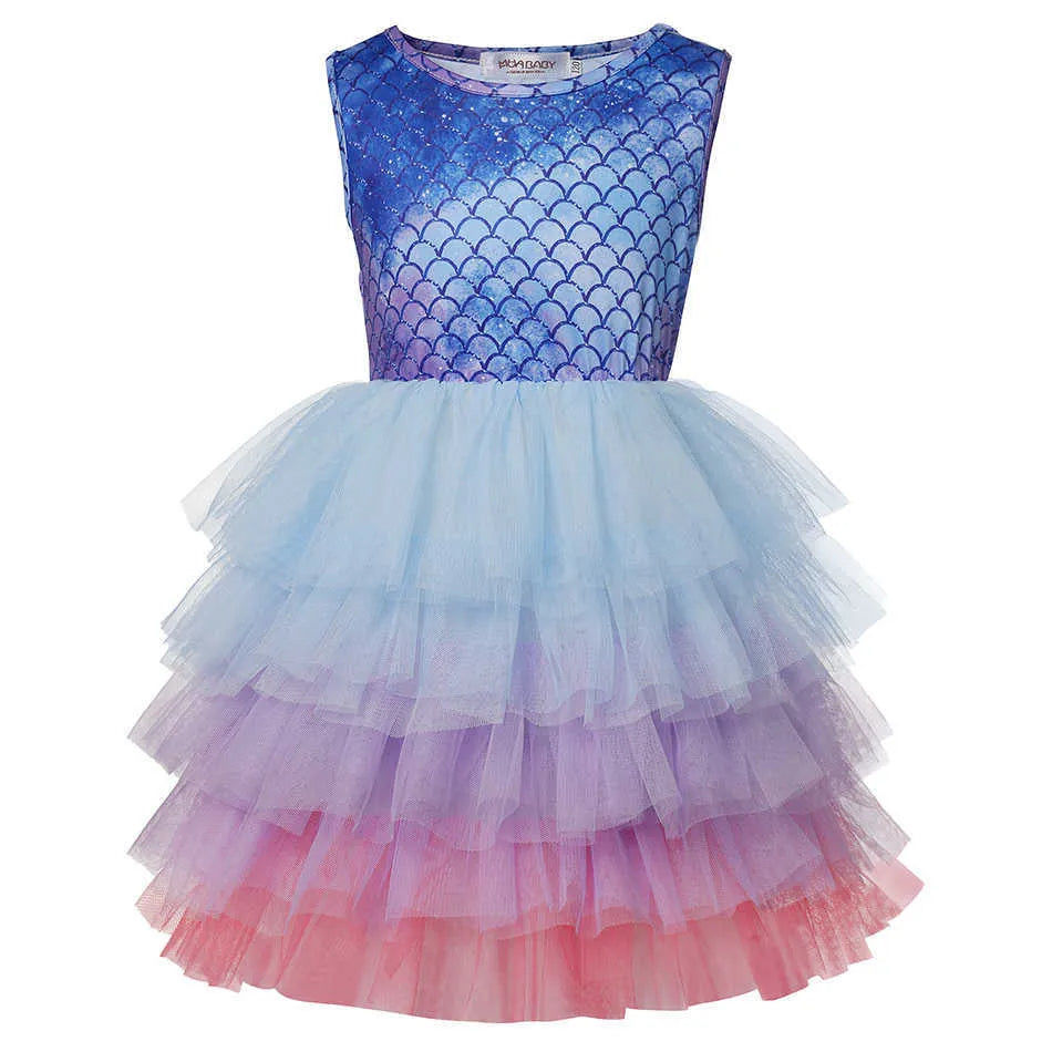 Girls Summer Dresses Sleevess Ruffle Floral TUTU Dress Kids Baby Princess Birthday Gift Dot Tulle Costume Q0716