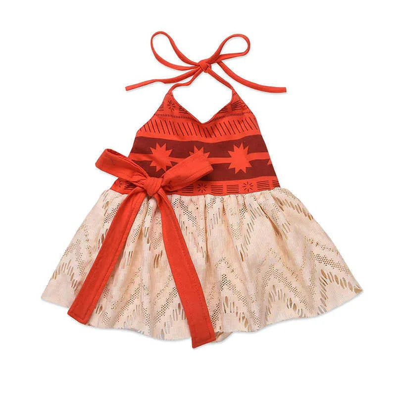 Baby Girls Moana Summer Dress Kids Tutu Bow Beach Sundress Toddldr Children Strap Backless Cartoon Princess Cute Cosplay Costume Q0716