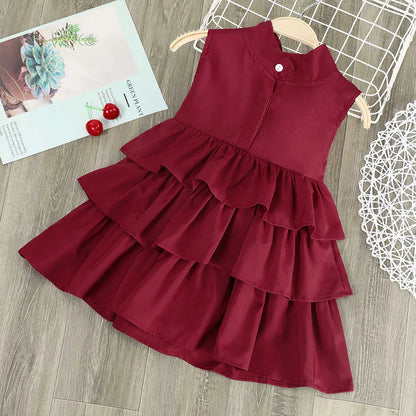 Girls Summer Dresses Sleevess Ruffle Floral TUTU Dress Kids Baby Princess Birthday Gift Dot Tulle Costume Q0716