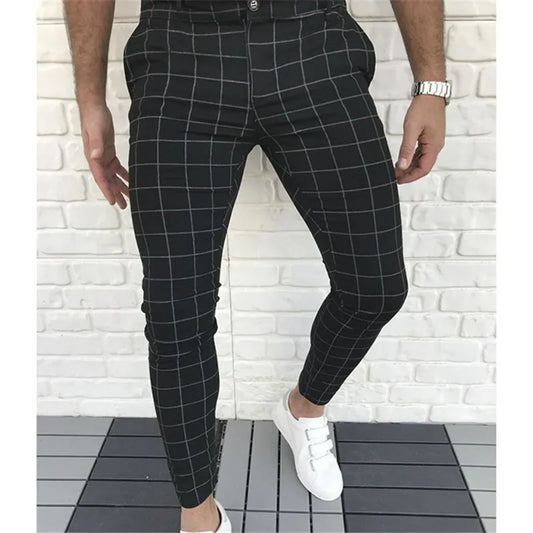 Fashion- Plaid Panelled Designer Pencil Pants Fashion Natural Color Capris Pants Casual Style Mens Pants Men Clothes