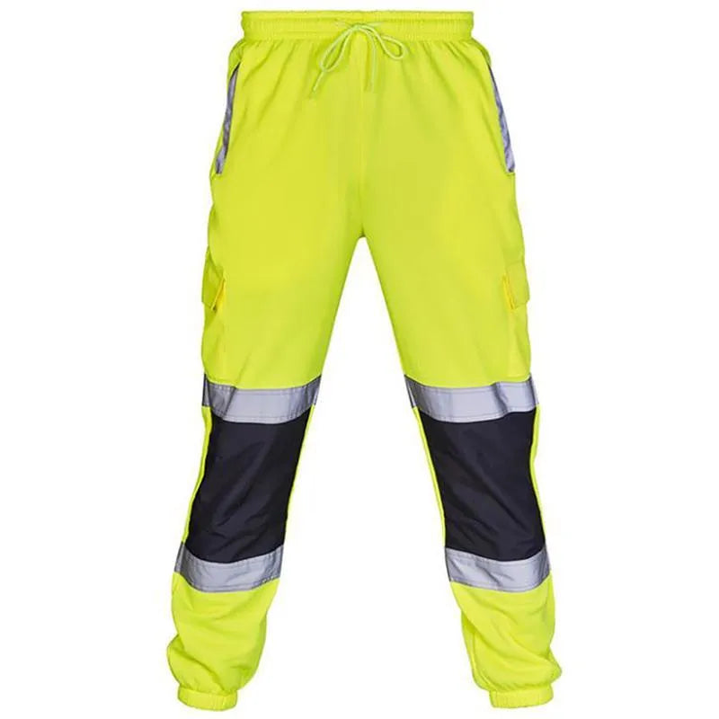 Cofekate Mens Clothing Road Work High Visibility Overalls Pocket Work Casual Cargo Trousers Reflective Sweatpants Men Pants X1217