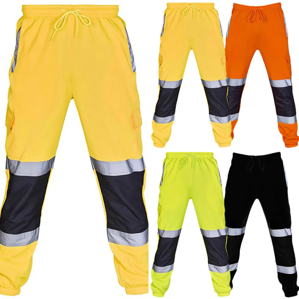 Cofekate Mens Clothing Road Work High Visibility Overalls Pocket Work Casual Cargo Trousers Reflective Sweatpants Men Pants X1217