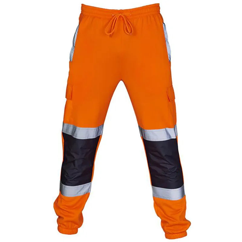 Cofekate Mens Clothing Road Work High Visibility Overalls Pocket Work Casual Cargo Trousers Reflective Sweatpants Men Pants X1217