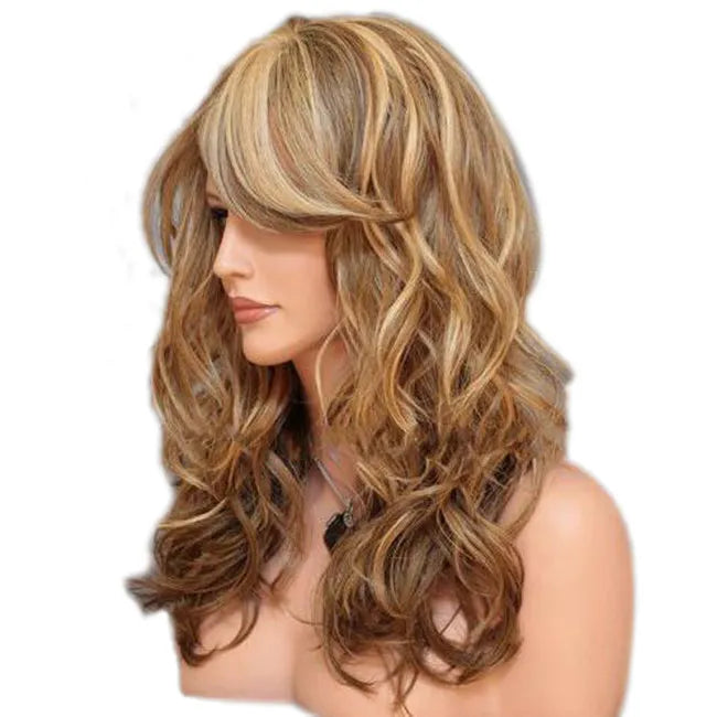 blonde flax brown wig women long wavy fiber synthetic wigs heat resistant lolita hair ombre curly wigs